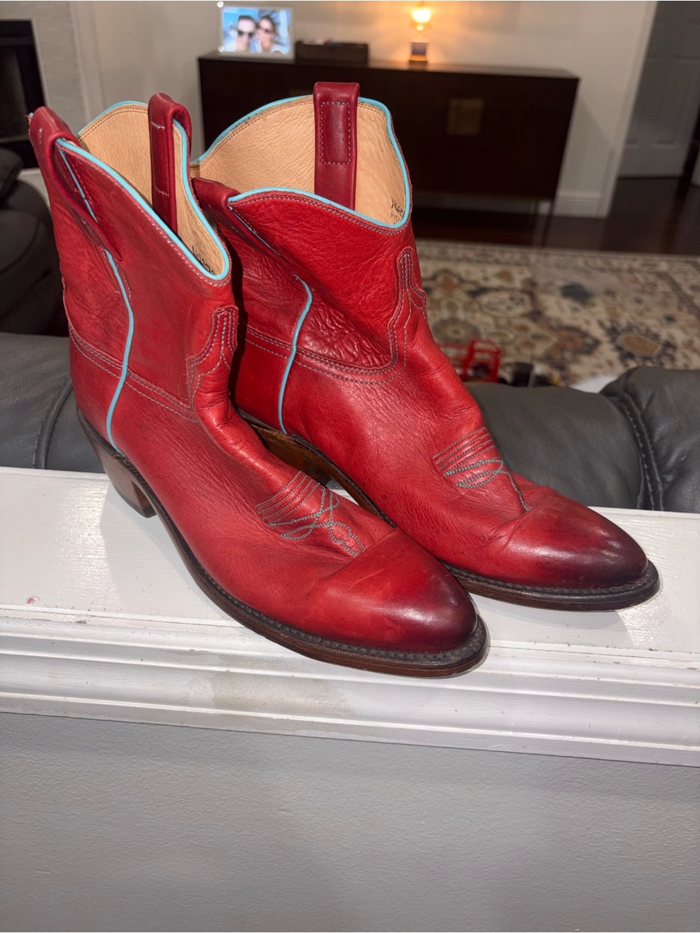 Lucchese Gaby N4878 Red Turquoise Leather Shortie Cowboy Boots Women’s 9.5 B USA
